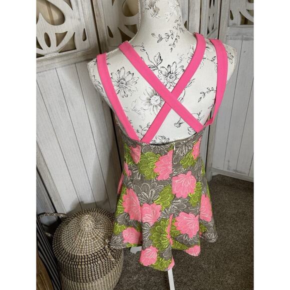 Akira Chicago Black Label Dress Neon Pink Green Floral Summer Tennis Size Medium - Picture 2 of 8